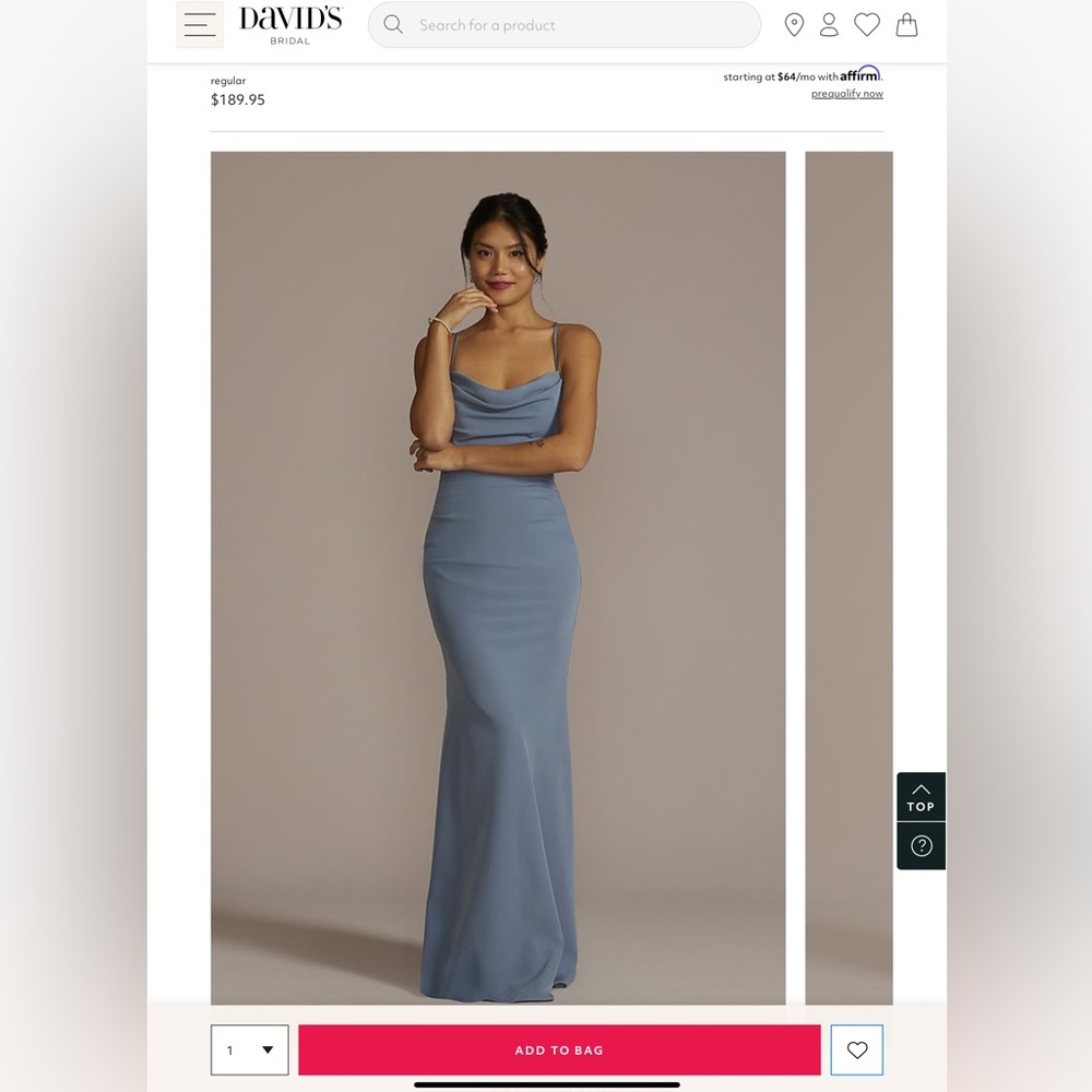 David’s Bridal Bridesmaids Dress Steel Blue